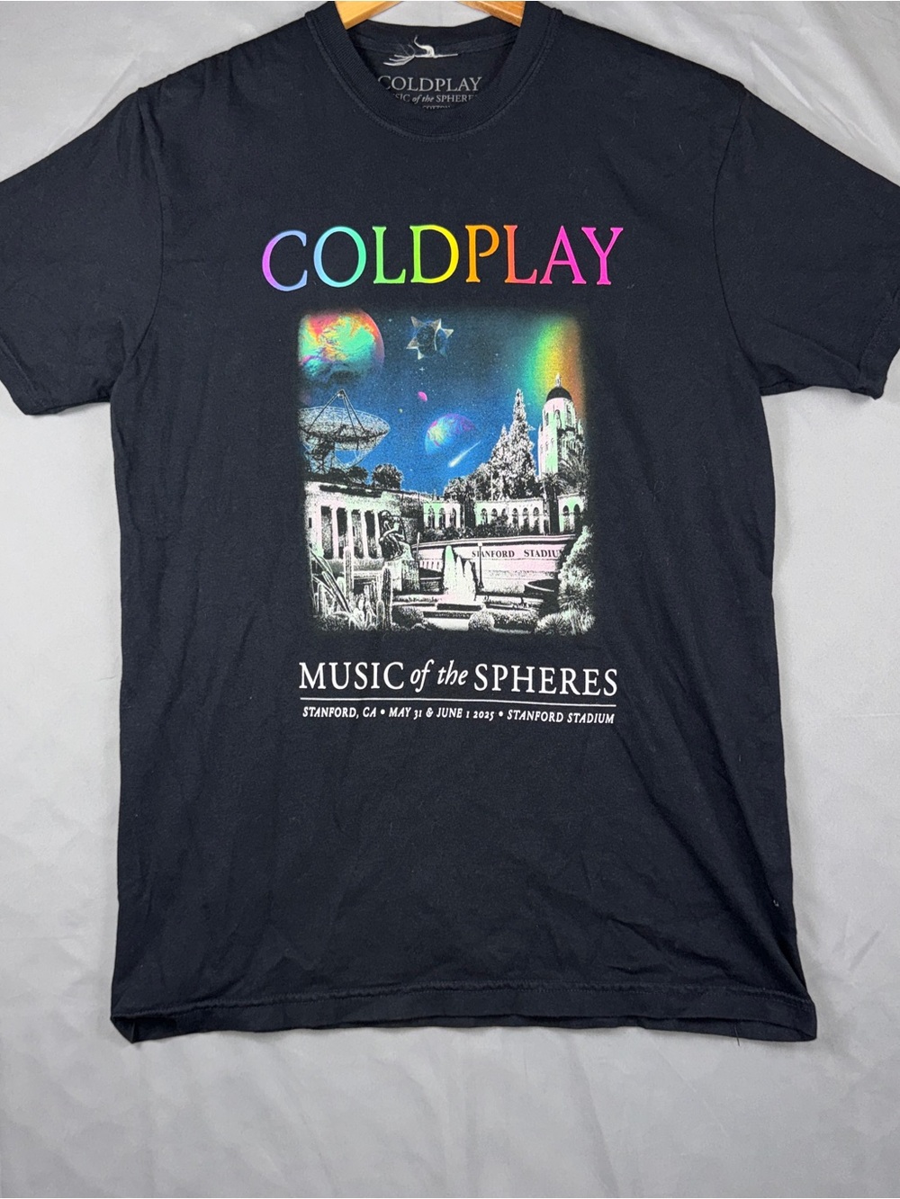 Coldplay Shirt Mens Medium Black Music Of The Spheres World Tour 2025 Tee